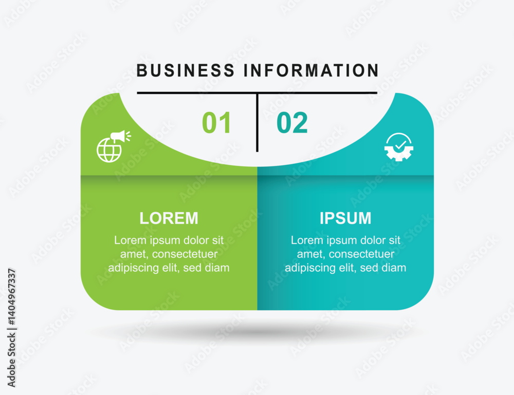 Aufkleber 2 step infographic template. Banner presentation with two step table. 