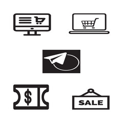 Set of 5 outline E- commerce and with floral sell, marketing silhouette editable vector isolated 
