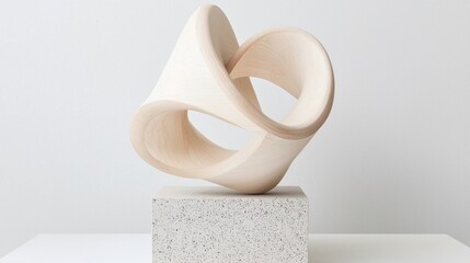 Abstract Sculpture: A Light-colored Wood Sculpture with a Geometric Design