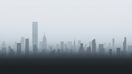 Fototapeta premium A cityscape silhouette against a foggy sky.