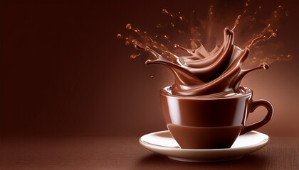  Lush swirl of hot cocoa bursting upward like a crown, with satin-smooth texture and slight s
