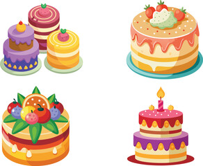 Birthday cake with candles, bright lights bokeh