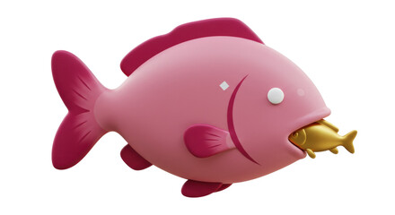 Isolated Pink Fish Eating Goldfish