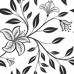 Fototapeta premium Seamless vector floral pattern with black leaves and flowers 