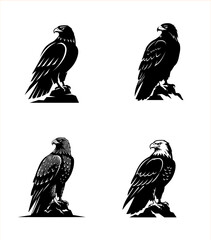 Minimalist Black Perched Eagle Vector Set
