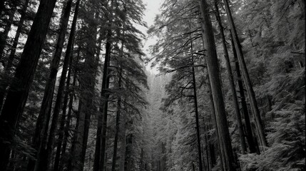 Obraz premium Majestic tall trees rise in a peaceful forest setting