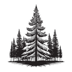 Obraz premium Majestic Pine Tree Silhouette in Forest Landscape Design Artwork