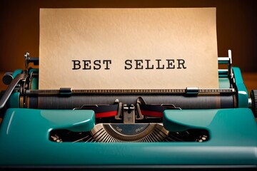 Retro typewritter and text best seller written with it.