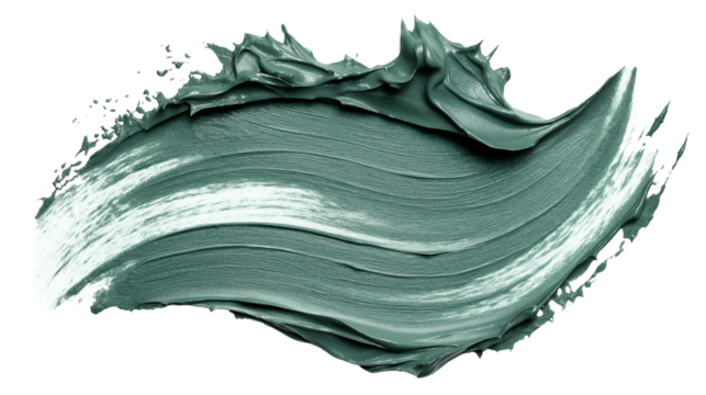Organic clay mask smear in earthy green, smooth and thick creamy texture, isolated on white, hyper-detailed, PNG, skincare concept