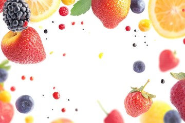 Assorted Fruits Falling Freshly on White Background for Food Concept