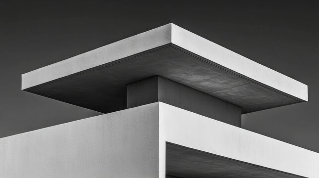 A black and white photograph of a modern building with a unique design.