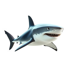 Obraz premium A sleek, 3D-rendered gray shark with a pointed snout turns to the right against a transparent background. Its dynamic pose captures your attention. (Transparent Background)