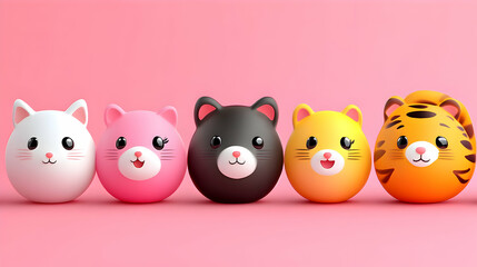 Adorable Cartoon Animal Friends: Pink Background, Playful Mood