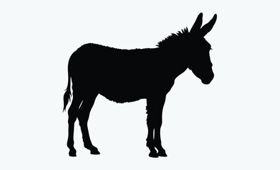  Donkey silhouette, donkey black silhouette illustration isolated on a white background 