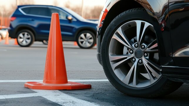 Clear view of practice driving techniques featuring steering and parking maneuvers.