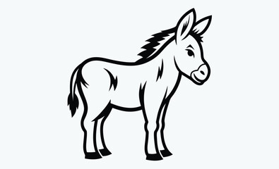  Donkey silhouette, donkey black silhouette illustration isolated on a white background 