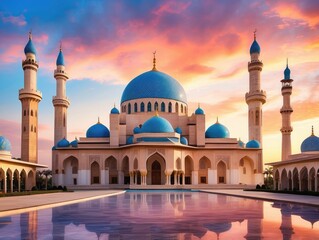 Eid al-Adha & Hijri New Year – Beautiful Mosque Silhouette with Moon