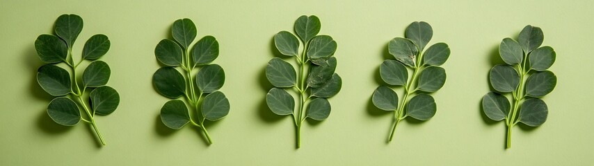 Fresh Leaves on a Pale Green Background