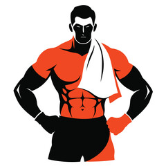 realistic silhouette of a boxer with towel over shoulders vector Illustration
