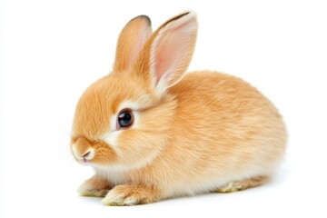Obraz premium Resting Brown Bunny Posing on White Background Cute Pet Portrait
