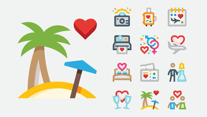Wedding Honeymoon Color Icons