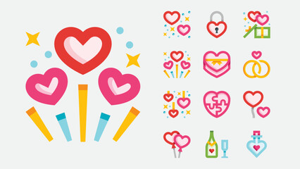 Wedding Heart Decoration Color Icons