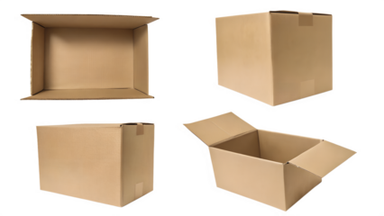 Four cardboard boxes in different positions.