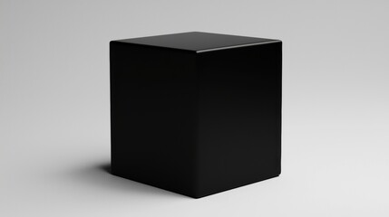 A 3D rendered black cube with a smooth surface and a slightly curved base.
