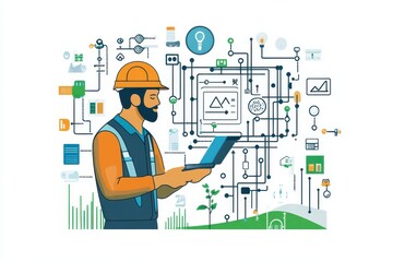 Obraz premium Engineer using technology for smart agriculture data analysis
