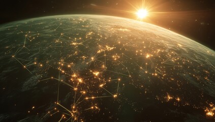 Obraz premium Global Network of Cities Illuminated at Sunrise