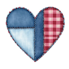 Patchwork Heart Patch Art with Denim and Plaid Pattern