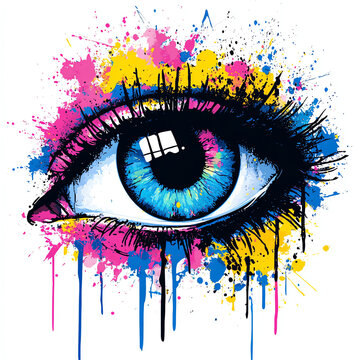 eye graffiti sticker, AI generated