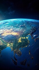 Earth View of Southeast Asia From Space Showing City Lights at Night