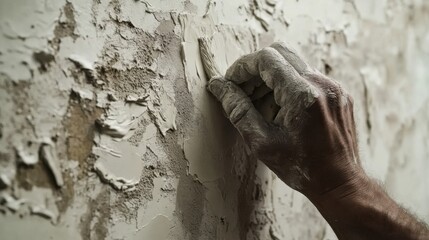 Painter priming a wall before applying final coat of paint. Featuring wall preparation and painting