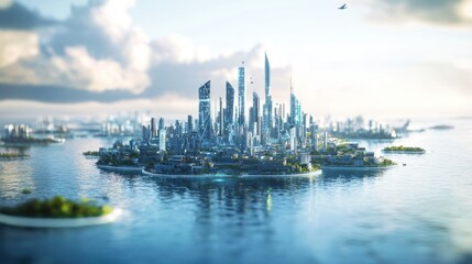 Naklejka premium Futuristic Island Cityscape: A Vision of Tomorrow's Metropolis
