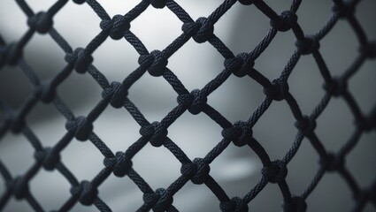 Fototapeta premium Rope net close-up. Patterned net texture. Fisherman hunting net close-up.