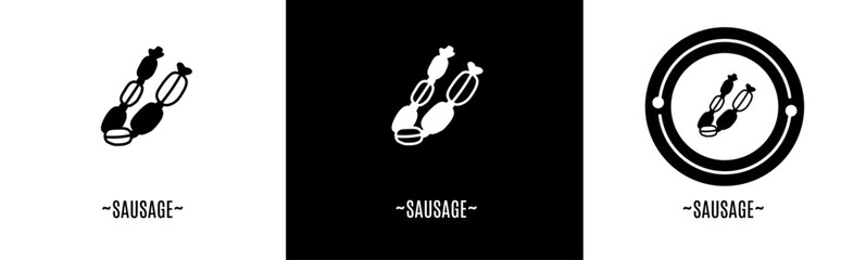 Sausage logo set. Collection of black and white logos. Stock vector.