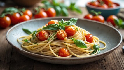 Garlic Cherry Tomato and Basil Fresh Pasta Dish