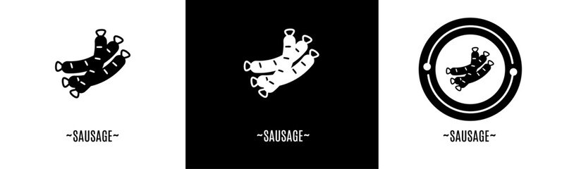 Sausage logo set. Collection of black and white logos. Stock vector.