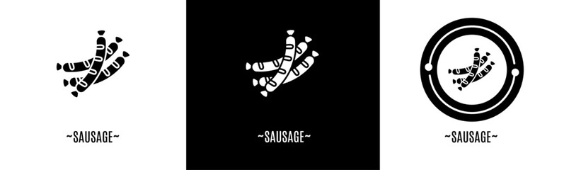 Sausage logo set. Collection of black and white logos. Stock vector.