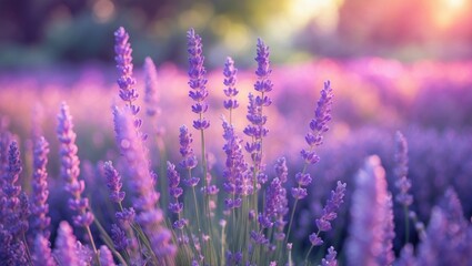 Obraz premium Lavender fields illuminated by sunlight