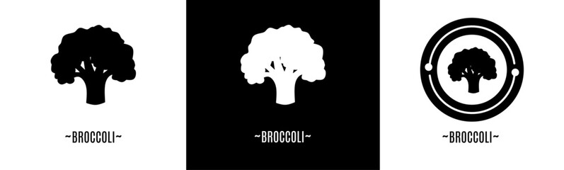 Broccoli logo set. Collection of black and white logos. Stock vector.