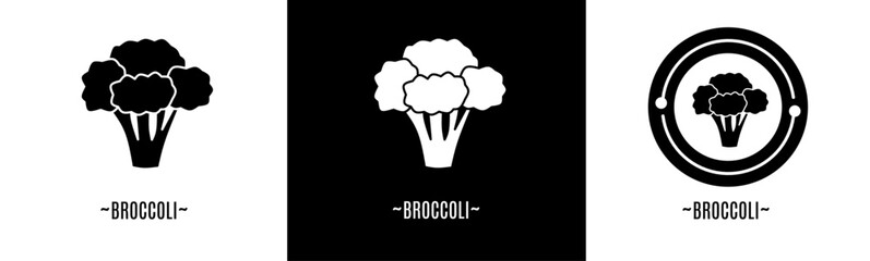 Broccoli logo set. Collection of black and white logos. Stock vector.
