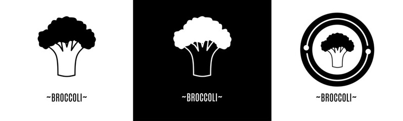 Broccoli logo set. Collection of black and white logos. Stock vector.