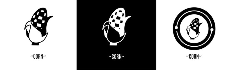 Corn logo set. Collection of black and white logos. Stock vector.