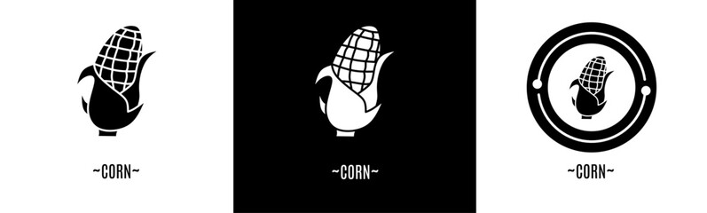 Corn logo set. Collection of black and white logos. Stock vector.