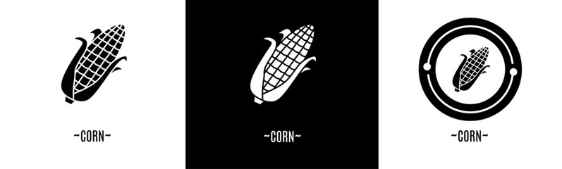 Corn logo set. Collection of black and white logos. Stock vector.