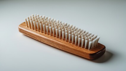 Newly crafted wooden hairbrush isolated on a white surface