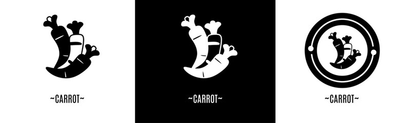 Carrot logo set. Collection of black and white logos. Stock vector.