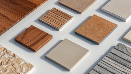 Fototapeta premium Interior material board featuring samples isolated on a white background with a clipping path.